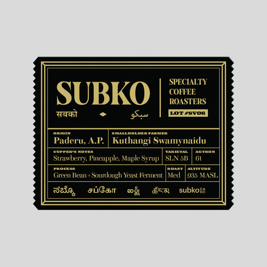 Lot #SV06 - SUBKO VLGE: Co-operative Agriculture (86+): Paderu Valley, Green Beans + Sourdough Yeast Ferment (Medium Roast) [Pan-India]