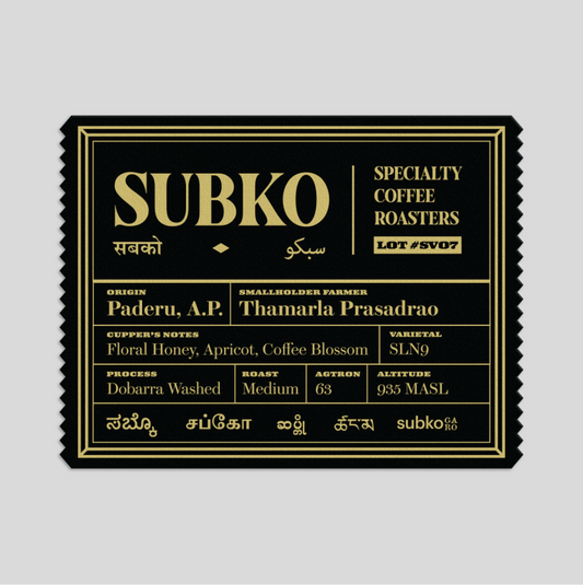 Lot #SV07 - SUBKO VLGE: Co-operative Agriculture (86+): Paderu Valley, Dobarra Washed (Medium Roast) [Pan-India]