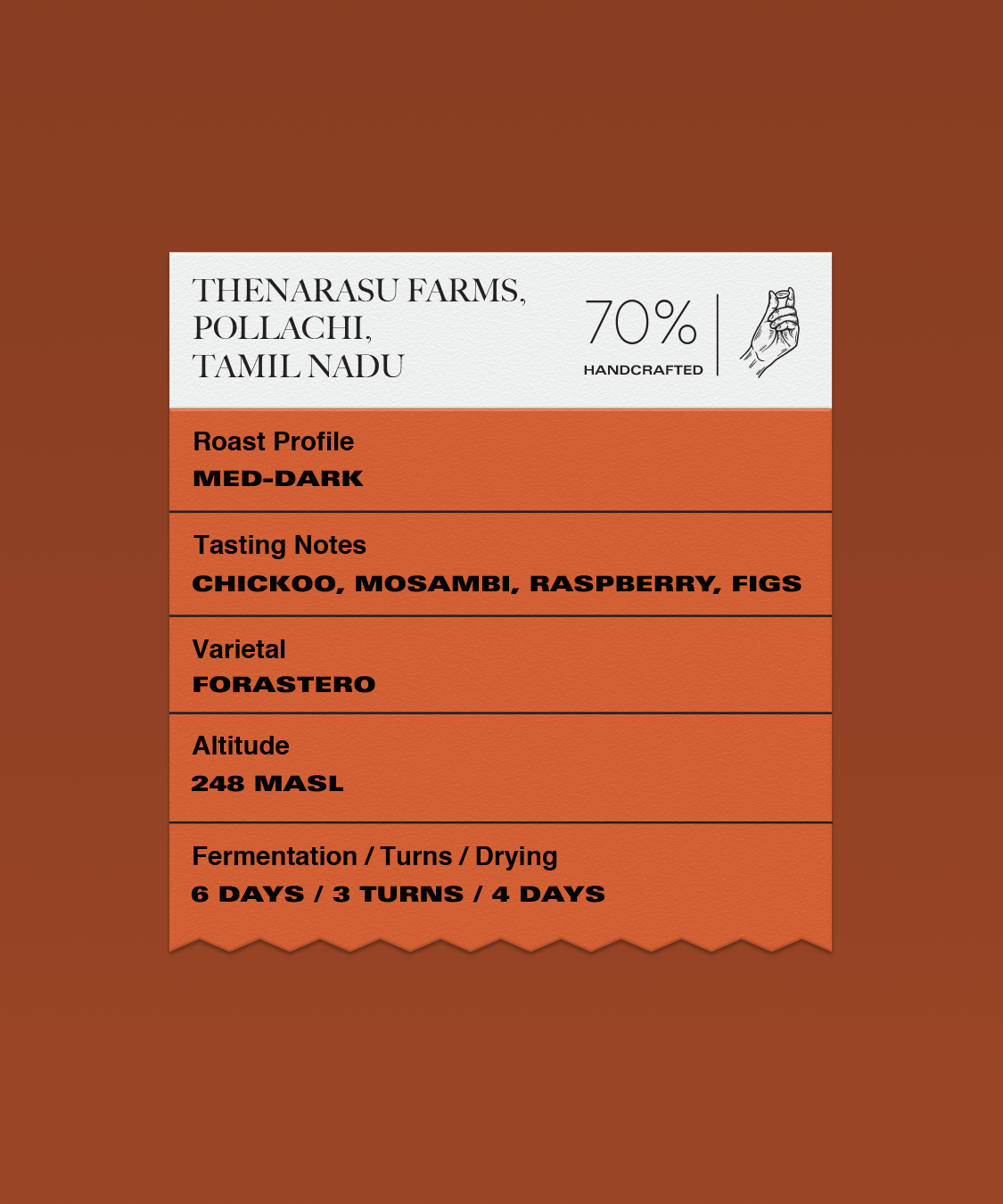 Thenarasu Farms, Pollachi, Tamil Nadu (70% Dark)