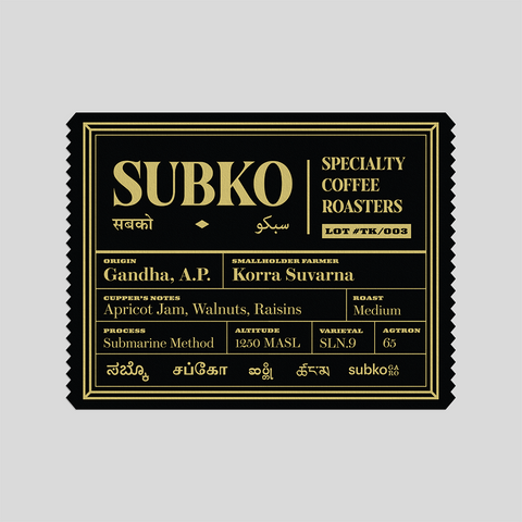 Subko VLGE : Gandha, Andhra Pradesh | Submarine Washed | Medium Roast