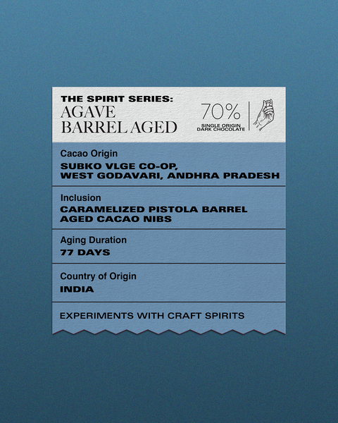 Agave Barrel Aged 70% Single Origin Dark Chocolate: Subko VLGE, West Godavari, Andhra Pradesh