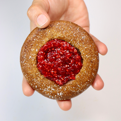 Peanut Butter Cookie with Raspberry Jam